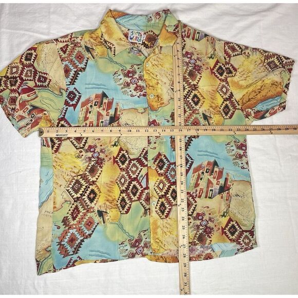 Vintage Jams World Puerta Del Sol Hawaiian Aztec Shirt Geometric Mens Size XL - Picture 3 of 8